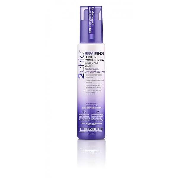 GIOVANNI 2chic Ultra Shine Leave-In Conditioning & Styling Elixir - Hair Serum for All Types, Tsubaki Seed Oil White Tea, Detangles, Smooths Conditions, Tames Frizz 4 oz