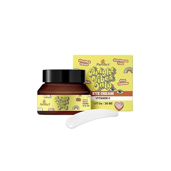 Natural Rose Water Base Vitamin C Eye Cream for Dry&Sensitive Skin | Dark Circles Wrinkles Puffiness and Bags Under Eyes Anti Aging Nourishes Made In USA #Purifect 30ml (#Bright Vibes Only)