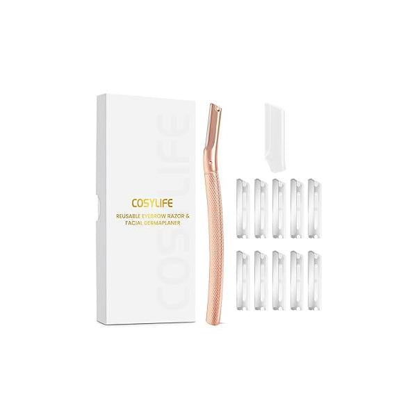 Eyebrow Razor Dermaplaning Tool with 10 Blade Refills Exfoliating Face Razors for Women Facial Peach Fuzz and Hair Removal