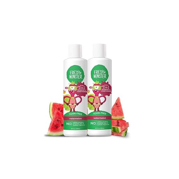Fresh Monster 2-in-1 Kids Shampoo & Conditioner, Toxin-Free, Hypoallergenic, Tear-free Conditioner for Kids, Watermelon (2 Pack, 8.5oz/each)