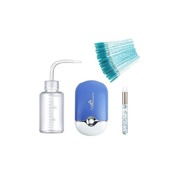Eyelash Extension Supplies with USB Mini Lash Dryer 50 Shampoo Brush 1 Nose Blackhead Facial Cleaning Plastic Wash Bottle(Green)