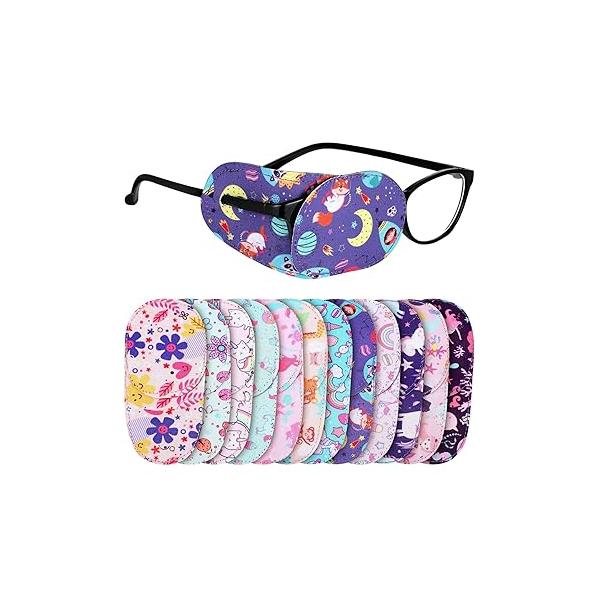 Newcotte 12 Pcs Eye Patch for Kids Toddler Reusable Adjustable Girls Boys Eyepatch Glasses Left or Right Patch, Assorted Patterns(Mermaid)