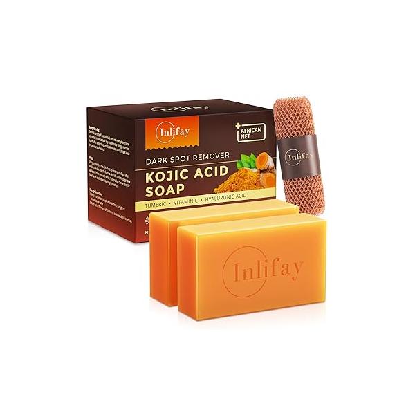 Inlifay Kojic Acid Soap Bar: Dark Spot Remover with Turmeric - Skin Cleasing for Women Hyperpigmentation Home Travel Use African Net Sponge in Summer