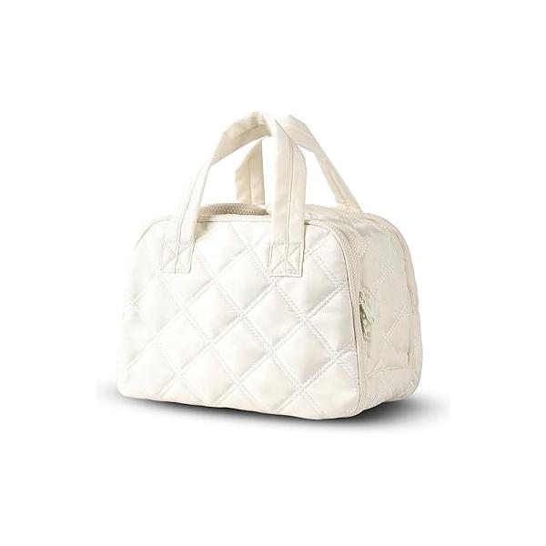 Travel Toiletry Bag - Large Lightweight Makeup for Women, Wide-open Puffy Cosmetic Organizer with Dry-Wet Separation, Luggage Strap & Handle Easy Travel, Gym, Essentials (WHITE)
