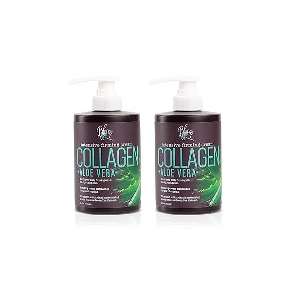 BLOOM IT'S A GREAT SKIN DAY! Collagen Cream + Aloe Vera Moisturizer Body Lotion & Face | Dry Skin Rescue Tightening Firming Lotion, 15 Oz