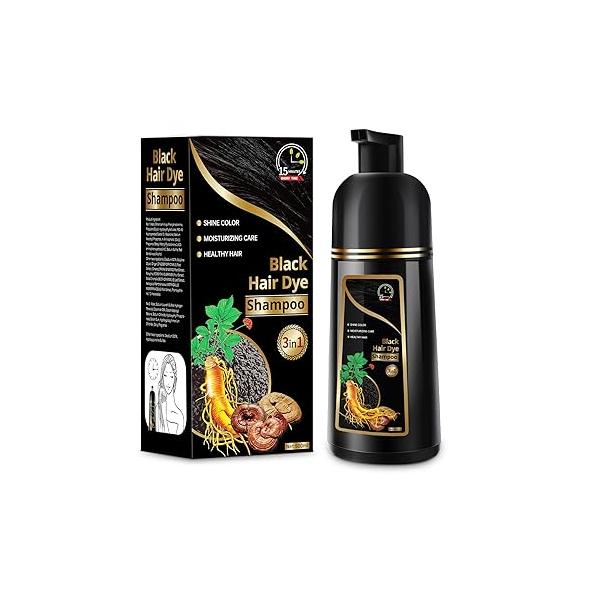 Hair Dye Shampoo for Gray Hair, 3 in 1 Herbal Women Men, Color 500ml (Black)