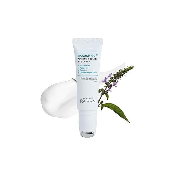 Re.SPN Bakuchiol Firming Roller Eye Cream - For Puffy Eyes, Wrinkles & Dark Circles | Niacinamide, Retinol, Caffeine Cooling Guasha Roller, Korean Glass Skincare (0.67 fl oz)