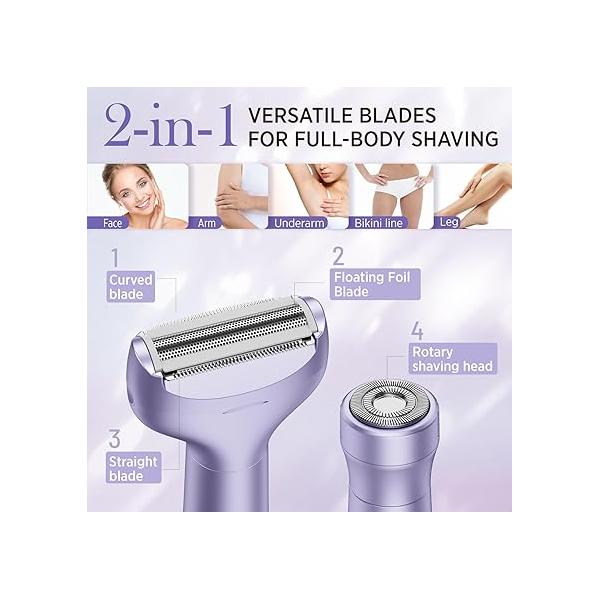 Electric Razor for Women Body: Rechargeable Painless Shaver Bikini Face Body Legs Underarms - 3-in-1 Blade and Rotary Shaving Head (Honey Gold)