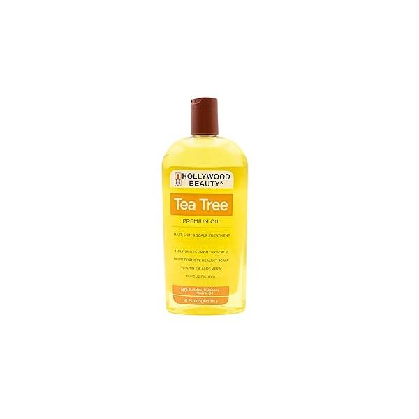Hollywood Beauty Tea Tree Oil for Hair, Scalp, and Skin, 8 fl oz - Moisturizes Dry, Itchy Blended with Vitamin E & Aloe