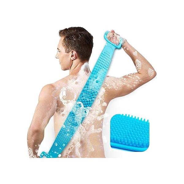 Inmorven Exfoliating Back Scrubber for Shower with Handles, 30 Inch Double-Sided Exfoliator Body Scrub Towel, Washcloth Bath Tool use in Shower, to Clean Skin Men & Women