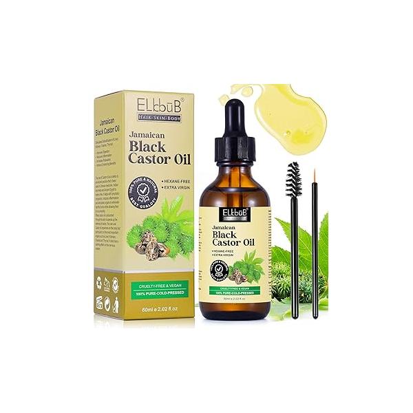 Jamaican Black Castor Oil - for Hair Growth Skin Condition, Eyebrows Eyelashes, Nail Care Grow, Moisturizing Massage Aromatherapy 2 fl oz