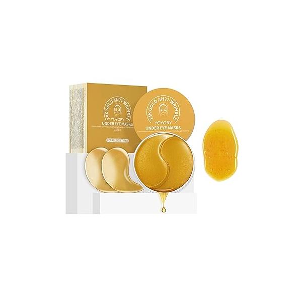 Under Eye Patches Masks - 24K Gold Patch for Dark Circles & Puffy Eyesg,Fine Lines,Eye Bags Collagen Infused with Hyaluronic Acid Wrinkle Smoothing, Hydration Firming Care (30 Pairs)