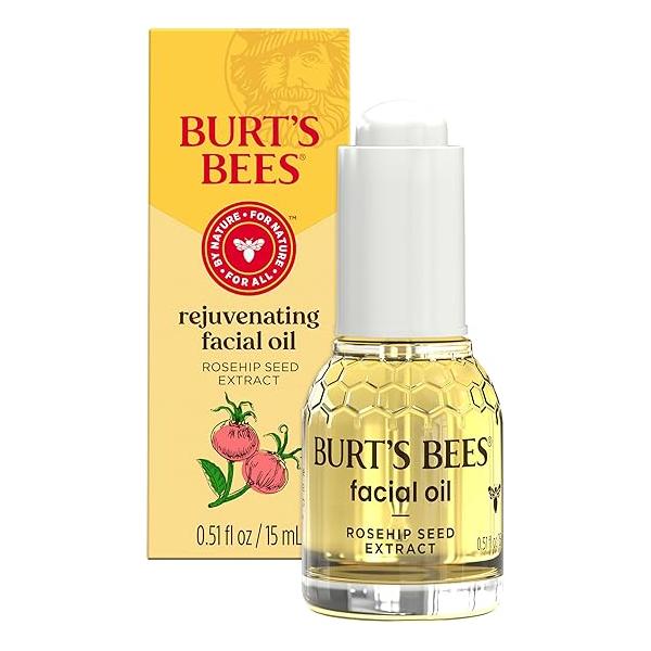 Burt's Bees Gua Sha Face Oil With Rosehip Seed Extract, Reduces Appearance of Fine Lines and Wrinkles, Use with Ice Roller & Facial Tools, Natural Origin Skin Care, 0.51 fl. oz.