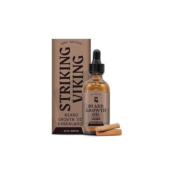 Striking Viking Beard Growth Oil with Biotin - 2 Fl Oz, 1 Pack, Sandalwood Thickening, Conditioning Serum for Men Argan & Jojoba Facial Hair