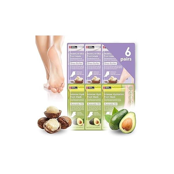 Original Derma Beauty Foot Mask 6 Pairs Shea Butter + Avocado Moisturizing Body Exfoliator Callus Remover Bath Pedicure Supplies