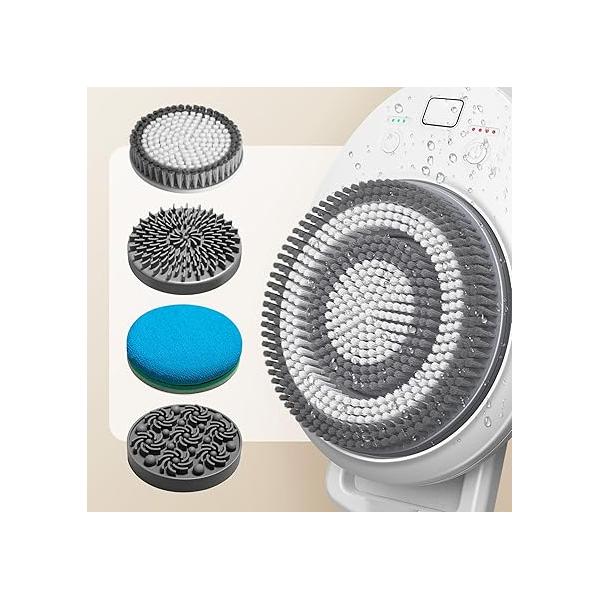 Wall Mounted Exfoliating Brush, 360° Autorotation Electric Shower with Four Deep Cleansing Heads, 3-Speed Adjustment, Ai Smart Back Scrubber for