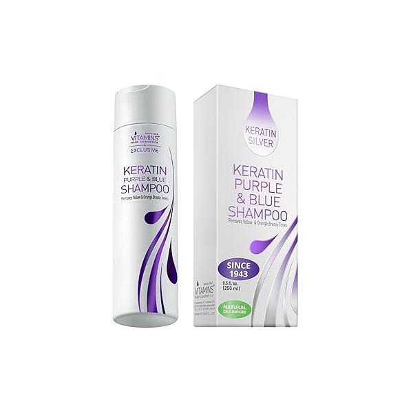 VITAMINS hair cosmetics Keratin Purple Toning Shampoo - Violet Blue Brassiness Toner for Bleached Icy Blonde Platinum Silver White Grey Ash Gray or Colored Dry Damaged Brassy Hair