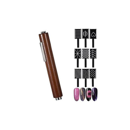 10PCS Cat Eye Magnet for Nails, 3-in-1 Multifunctional Nail Art Tools, Gel Polish with Heart - Shaped & Standard Magnetic Aids Options DIY Stunning Design(Black Walnut)