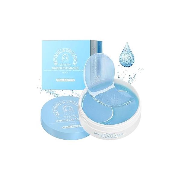 Hydrogel Under Eye Patches - Collagen & Hyaluronic Acid for Removing bags, Puffiness, Dark Circles Smoothing Skin Care Treatment Men/Women Morning/Night Routine (60 Pcs) Blue