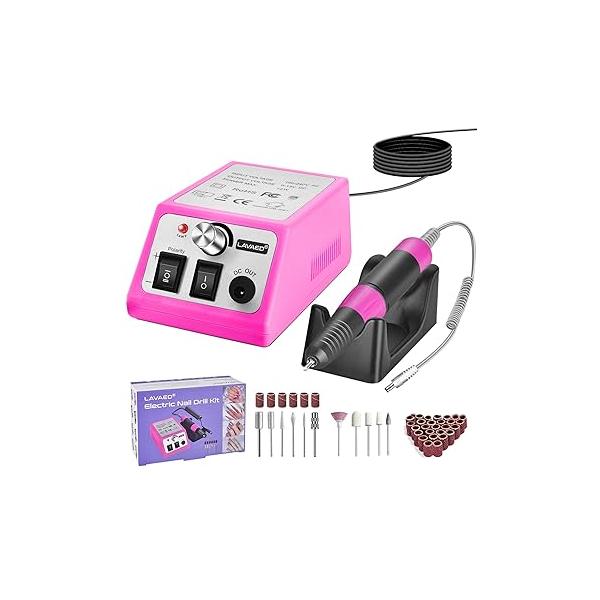 LAVAED Professional Electric Nail Drill Machine Kit - Low Noise Vibration with 156pcs Sanding Bands for Acrylic Drill, Gel Art Remover, Polisher, Manicure, Pedicure
