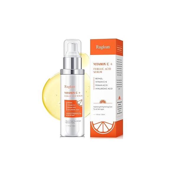Vitamin C 20% Serum for Face, CE Ferulic Acid, Hyaluronic Acid face,Retinol, Dark Spot Remover Face Hydrate & Plump Skin Care Anti Aging Wrinkle Brightening Skincare -1 Fl Oz.