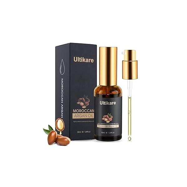 Ultikare Hair Oil, Argan Oil for Curly, Dry and Damaged Hair, Essential Helps Shiny, Smooth, Repair Serum All Types, Natural Skin Care - Massage Treatment 1.69fl.oz