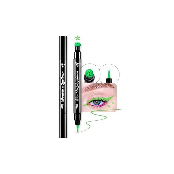 evpct 7Pcs Colored liquid Eye Liners Face Stamp Cosplay Gothic Makeup Set Kit for Beginners, Black Brown Purple Blue Red Pink Green Star Flowers Heart Moon Triangle Lightning Butterfly Stamps Eyeliner
