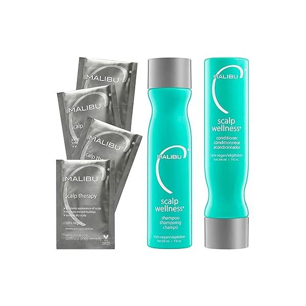 Malibu C Scalp Wellness Collection - Soothing Shampoo and Conditioner Hair Care Set for Dry Formulated with Vitamin Antioxidant Complex Travel Size Remedy Packets Included (33.8 oz)