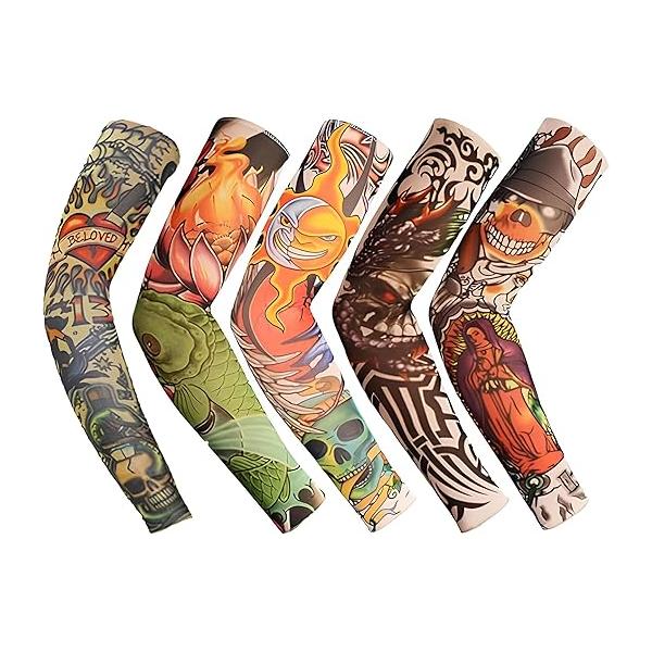 Temporary Fake Tattoo Sleeves for Men Women with Designs of Skull, Dragon, Rose, Koi Fish, Wolf, Buddha, Tribal