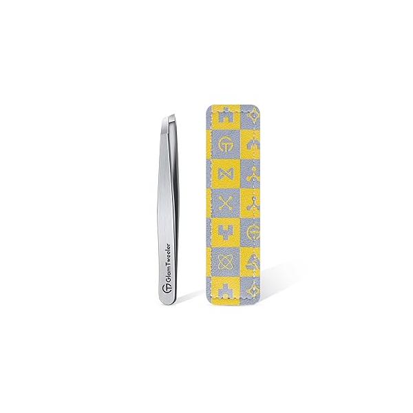 Expert Eyebrow Hair Removal Tweezer with Leather Case, GlamTweeler High Precision Slant Tip Stainless Steel Tweezers for Men and Women (Hot Pink)