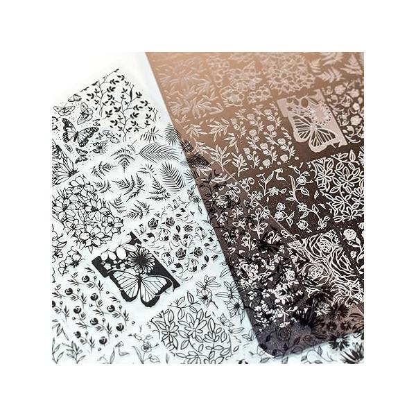 Nail Stamping Plate Lace Flowers Butterfly Pattern Template Plates for Cute Image and Art Design on Fingernails Floral Garden Petals DIY Reusable Tools Manicure Printing