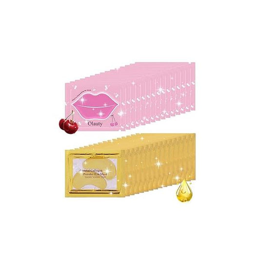 30 Pairs Lip Masks & 24K Gold Eye Masks, Crystal Collagen Patches for Puffy Eyes, Under Mask Eyes and Dark Circles, Treatments Bags, Reducing Fine Lines Wrinkles
