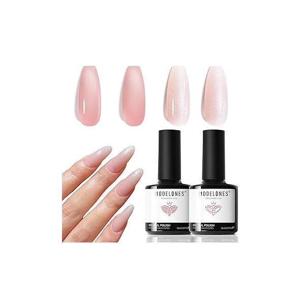 Modelones Gel Nail Polish Set, 2 Pcs 15 ML Black and White Soak Off LED Pastel Summer Nails Art Manicure Home DIY Gift For Women Girl