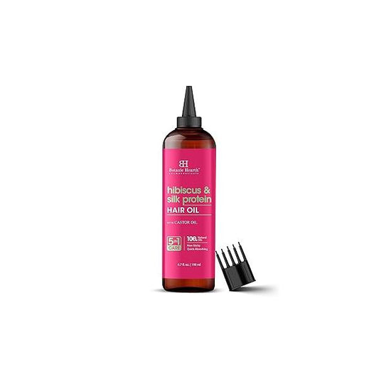 Botanic Hearth Hibiscus & Silk Protein Hair Oil (6.7 fl oz) | Growth, Hydration Repair Tames Frizz, Adds Shine After Wash Lightweight For Dry, Damaged All Types
