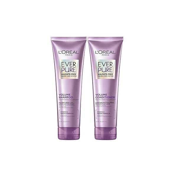 L'Oreal Paris Volume Sulfate Free Shampoo and Conditioner for Color-Treated Hair, EverPure, 8.5 Fl Oz (Set of 2)