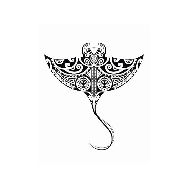 Six sheets Temporary Tattoos for Men and Women Sea Stingray Manta in Maori Style Sketch Tribal Ethno tattoo Neck Arm Chest Woman