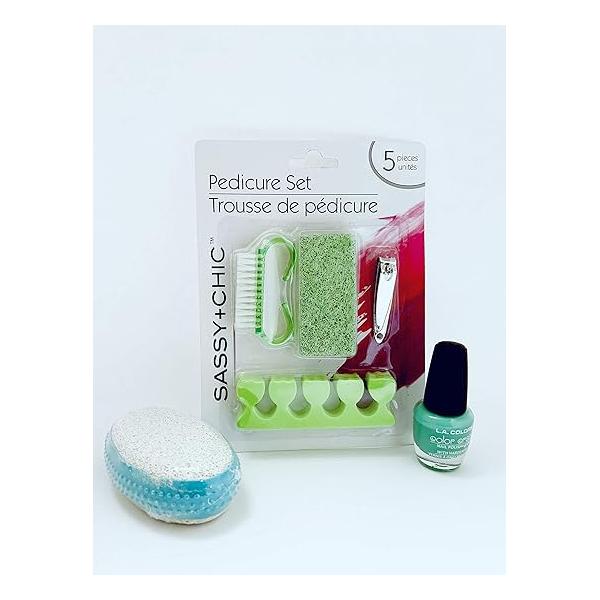 Sassy Chic 5 Piece Pedicure Nail Tools Set (Classic, Pumice Stone, Colors Vary)