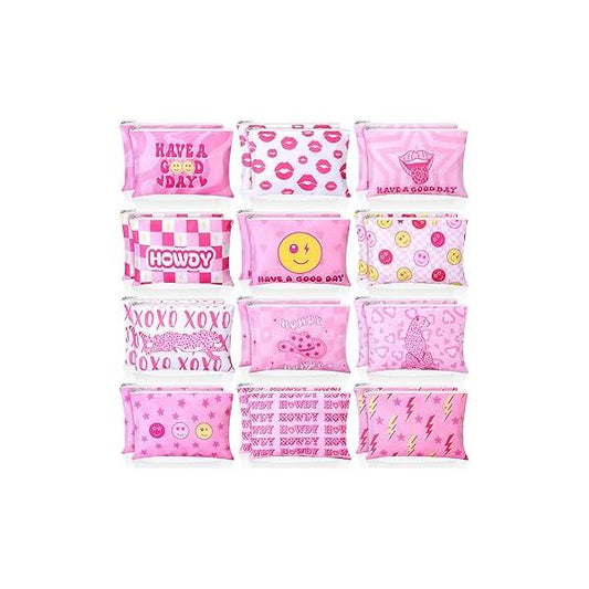 Blosssound 24 Pcs Cosmetic Bags Makeup Bulk Cute Portable Pouches with Zipper Travel Toiletry Organizer Purse Women's Gift Birthday Party Favors(Preppy)