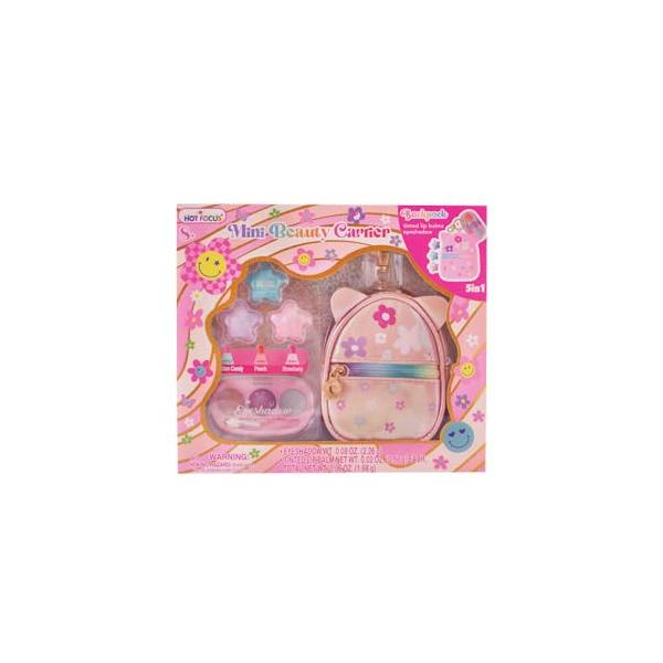 Hot Focus | Bag Makeup Set for Kids, Includes Kit with Keychain Backpack, 3 Tinted Lip Balms, Eyeshadow Applicator, and Vinyl Stickers Suitable Ages 3+ (Flower)