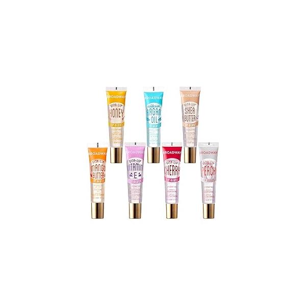 Ruby Kisses Broadway Vita-Lip Clear Lip Gloss (8 Pack), Ultra-Hydrating & Soothing Formula with Vitamins, High-Shine Non-Sticky Finish Balm Mint, Rosehip, Coconut, Mango, Argan, Honey, Shea