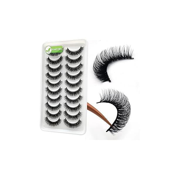 Royaomis D Curl Cat Eye lashes Wispy Russian Strip Lashes that Look Like Extensions 8D False Eyelashes Natural Pack 10 Pairs (RM-41)