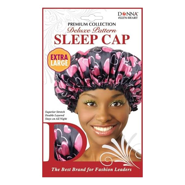 DONNA Deluxe Pattern Sleep Cap Hair Shower Bonnet for Sleeping Hat BLACK DOT