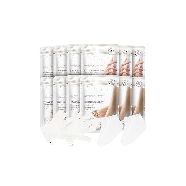 Hydrating Hand Foot Masks Set for Women Men,5 Pack Glove Mask Dry & 5 Socks Cracked Feet（Milk）