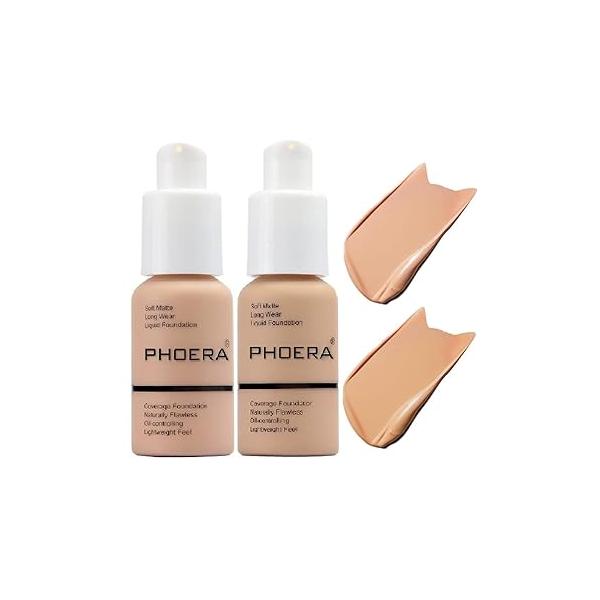 PHOERA Foundation,Flawless Soft Matte Oil Control Liquid Foundation Full Coverage Face Makeup. (102# Nude)