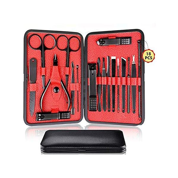 Manicure Pedicure Kit Nail Clippers Set 18 in 1 High Precision Stainless Steel Cutter File Sharp Scissors for Men & Women Fingernails Toenails Vibrissac with Stylish Case (Yellow_18in1)