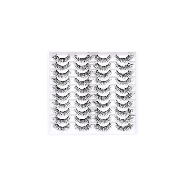 False Eyelashes 20 Pairs Wispy Lashes Faux Mink 14mm 3D Fluffy Cat Eye （style 20-061)