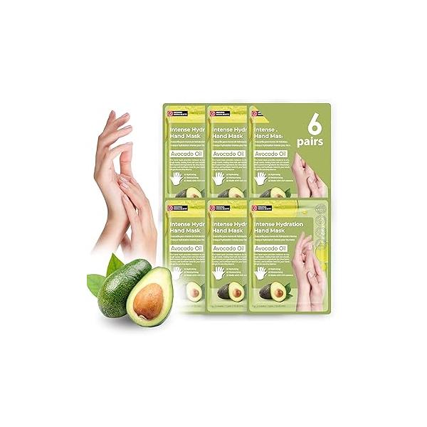 Original Derma Beauty 6 Pairs Hand Mask Intense Hydration Avocado Oil, Moisturizing Gloves Set, Hydrating Care, Repair Gloves, Essential Nail Rejuvenation Soothing