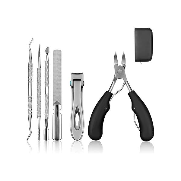 Toenail Clippers for Thick Nails Seniors & Men, Podiatrist Ingrown Removal Kit, Heavy Duty Large Extra Wided Nail Tools, Professional Pedicure Tools Side of (Black)