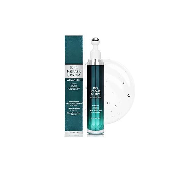 Under Eye Cream for Dark Circles and Puffiness, Serum with Caffeine, Retinol, Peptides & Hyaluronic Acid.