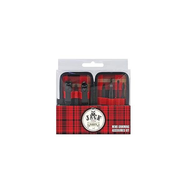 JACK THE BARBER 7 Piece Men's Grooming Kit Stainless Steel, Nail Clippers, Scissors, Cleaner, File Tweezer, and Other Accessories, Best Care Tools for Man.